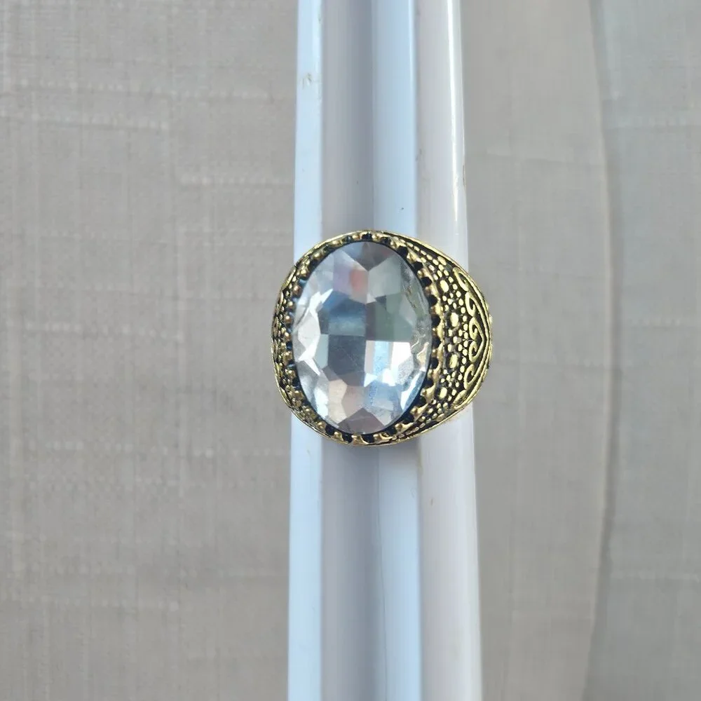 Men Rings Turkish Style Fashion Jewelry Clear Crystal Accent Turkish Zircon Ston